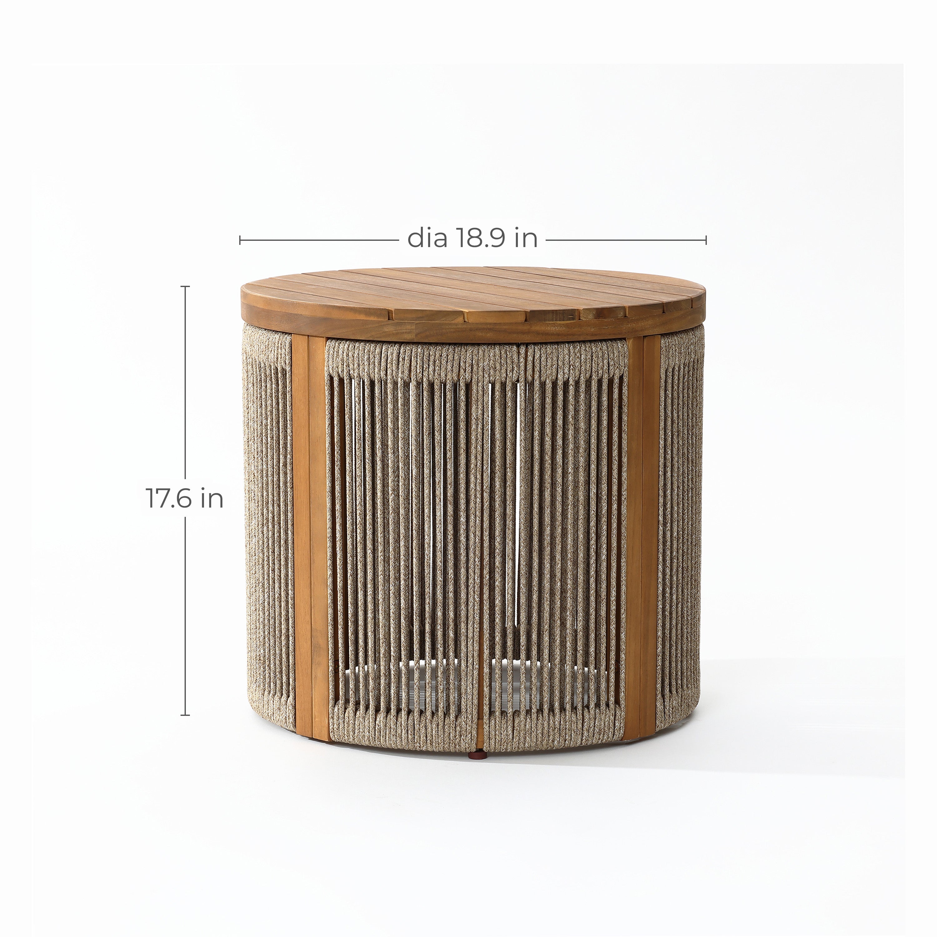 Runder Beistelltisch aus Akazienholz mit Seilgeflecht