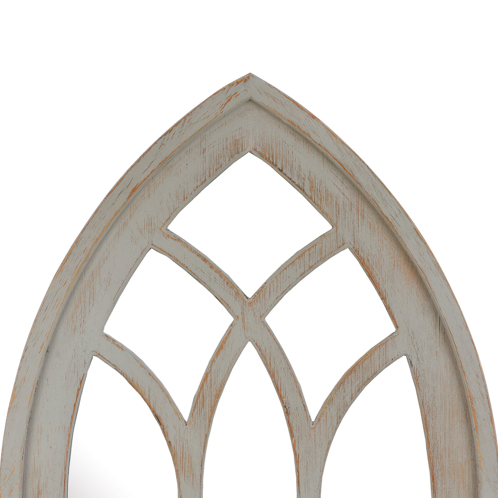 Gotisches Kirchenfenster-Deko-Spiegel – Rustikaler Holzrahmen mit spitzbogiger Form für Wohnraum