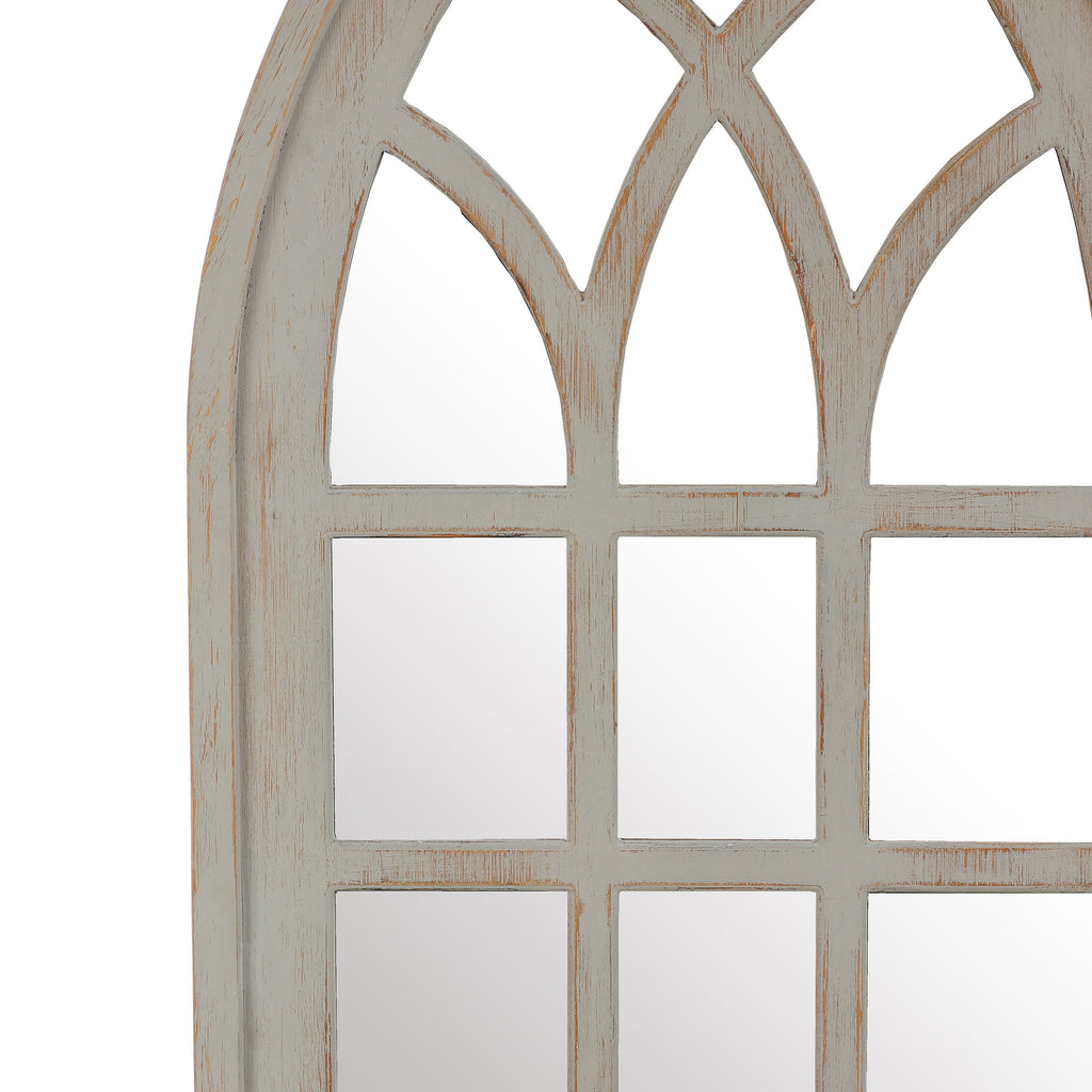 Gotisches Kirchenfenster-Deko-Spiegel – Rustikaler Holzrahmen mit spitzbogiger Form für Wohnraum