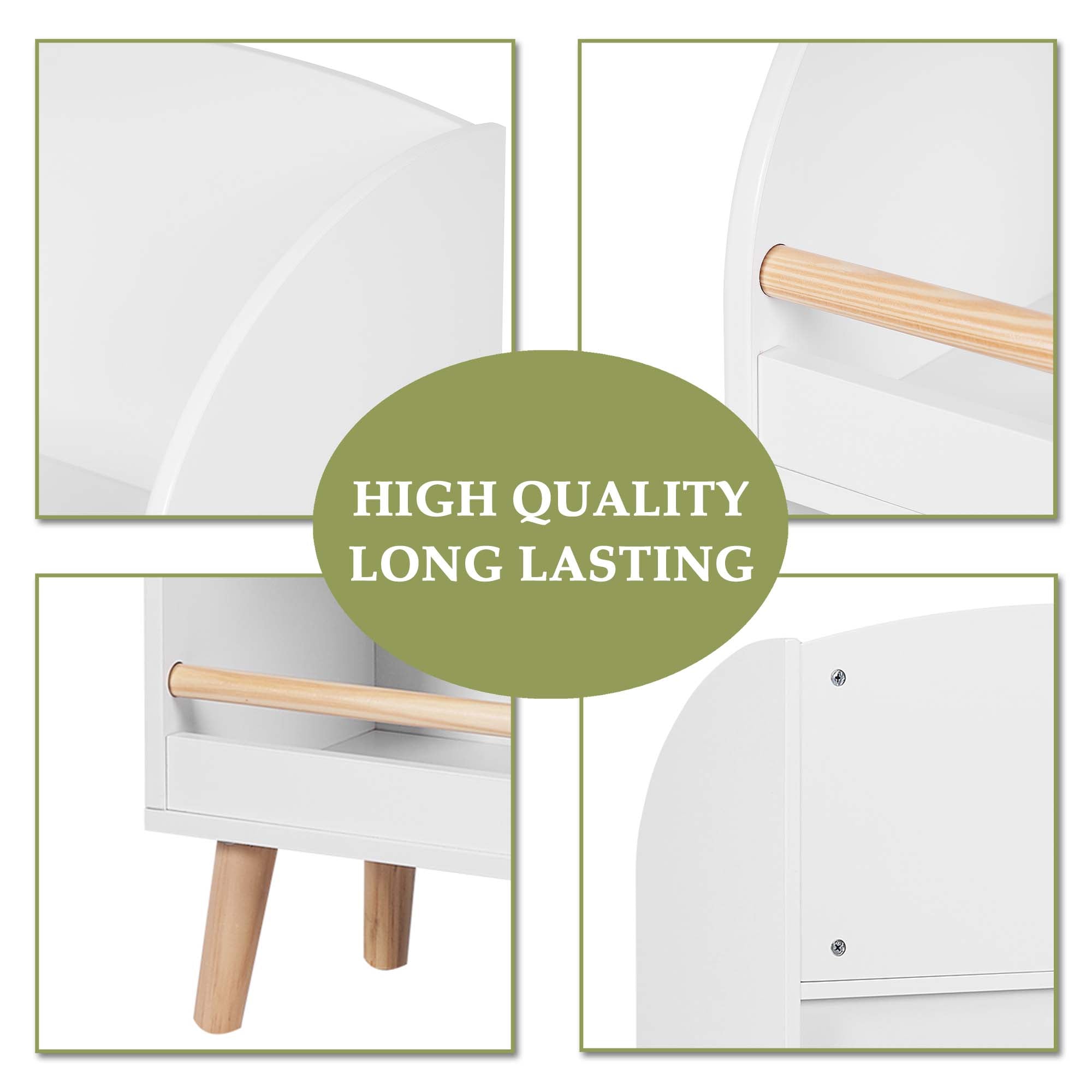 Kinder Bücherregal mit 3 Ablagen und Aufbewahrungskorb, Weiß, Multifunktional