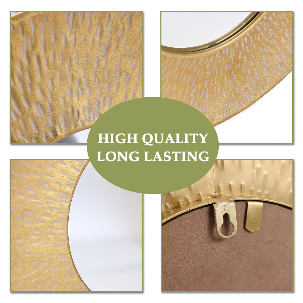 3-teiliges Goldenes Harz-Wandspiegel-Set – Runde Deko-Spiegel mit strukturiertem Rahmen