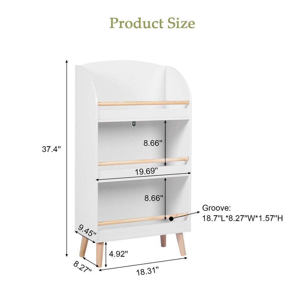 Kinder Bücherregal mit 3 Ablagen und Aufbewahrungskorb, Weiß, Multifunktional