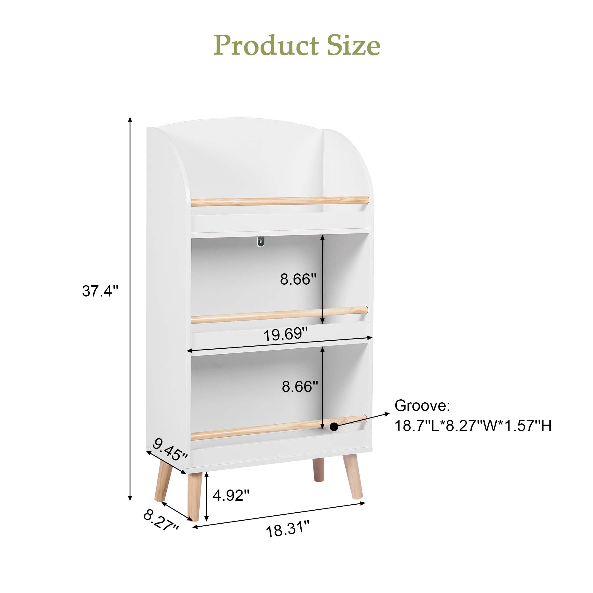Kinder Bücherregal mit 3 Ablagen und Aufbewahrungskorb, Weiß, Multifunktional