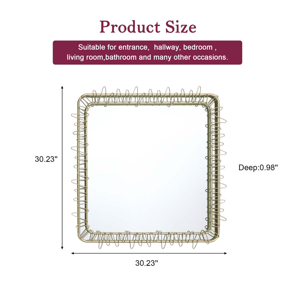 Quadratischer Metall-Wandspiegel mit Drahtrand – Moderner Deko-Spiegel