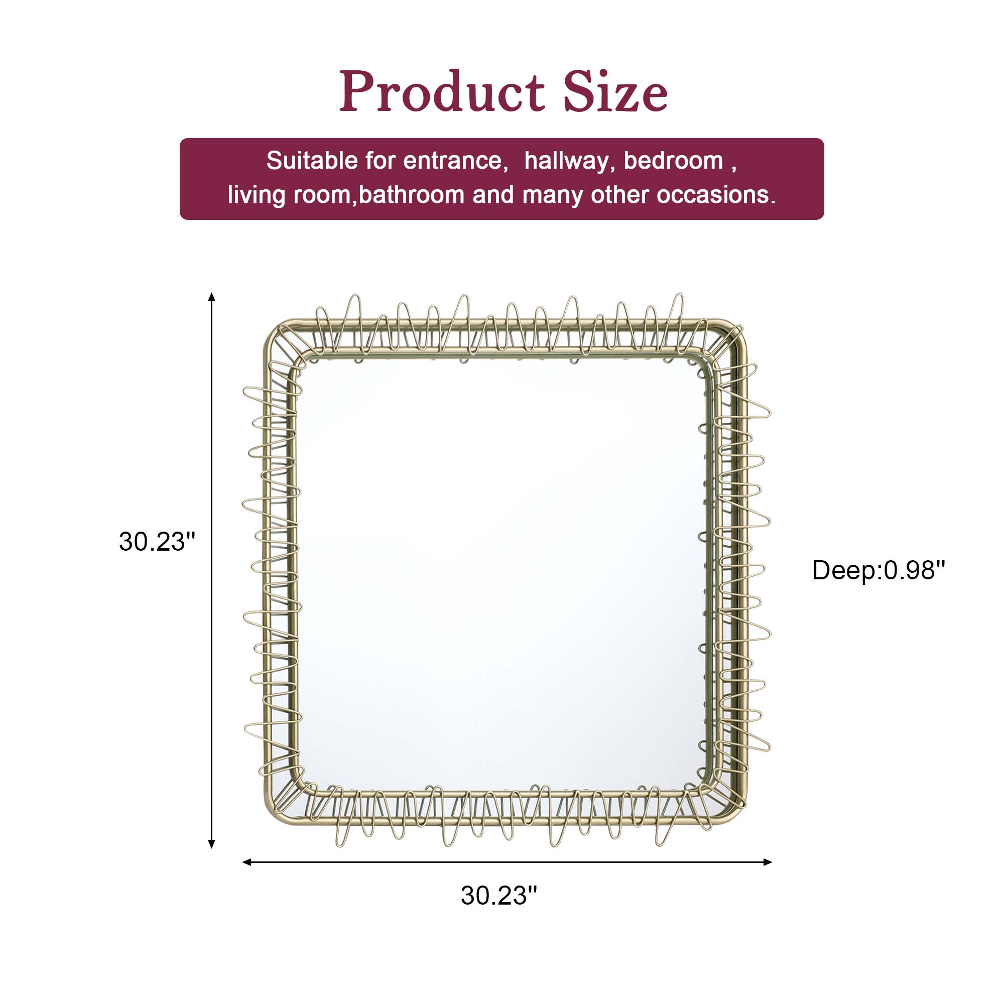 Quadratischer Metall-Wandspiegel mit Drahtrand – Moderner Deko-Spiegel